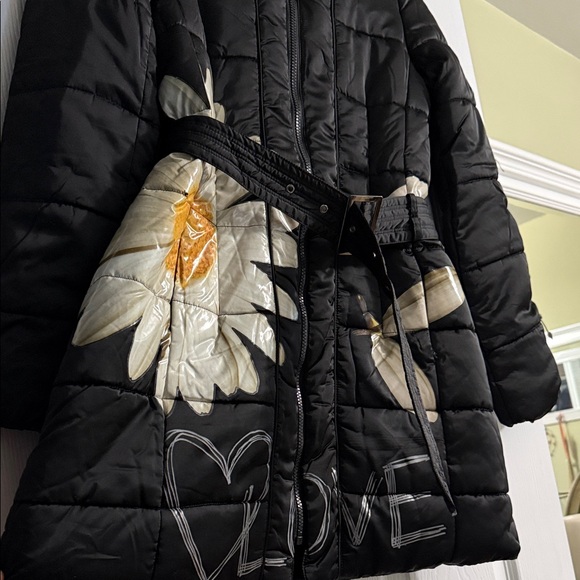 Desigual Black Floral Puffer Jacket Sz 38 - Picture 9 of 11